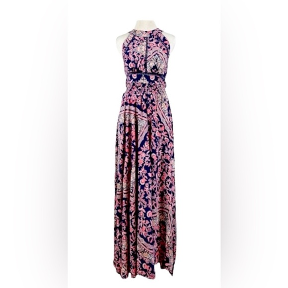 ABEL THE LABEL ANTHROPOLOGIE Vienna Smocked Floral Dress SZ M BOHEMIAN cruise - Picture 1 of 9
